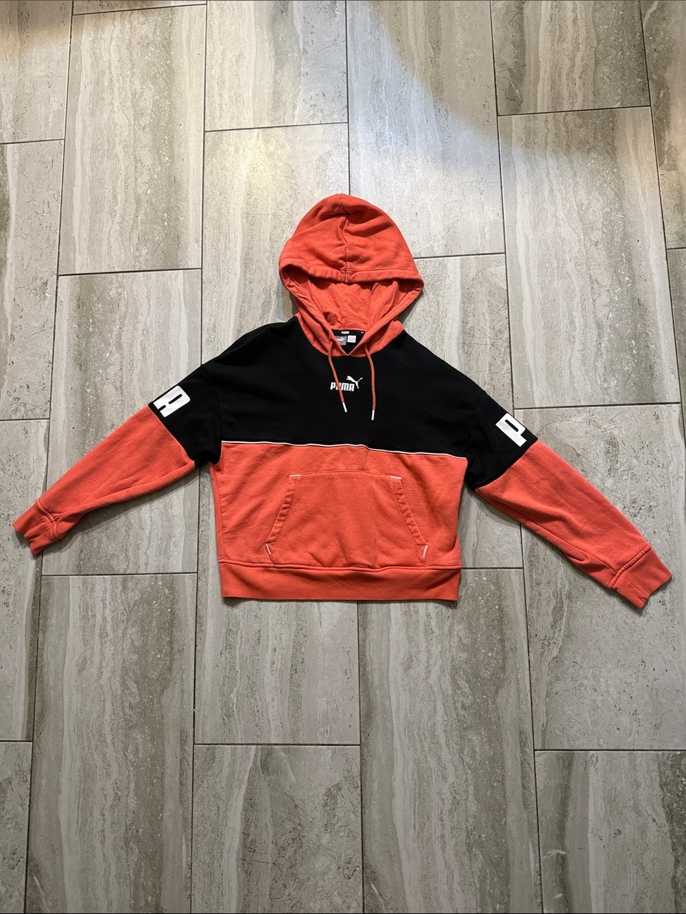 Puma Black and Coral Colorblock Pullover Hoodie